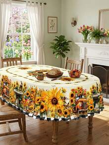 1 Set de Mantel Estilo Campestre con Diseño Floral, Mantel con Estampado de Lavanda, Girasol y Rosa Rosa con Ribete de Encaje, Adecuado para Decoración Temática de Primavera y Día de la Madre, Mantel Impermeable y Resistente a las Manchas para Cocina, Comedor, Brunch de Primavera y Fiesta del Día de la Madre - Multicolor - Ver 5