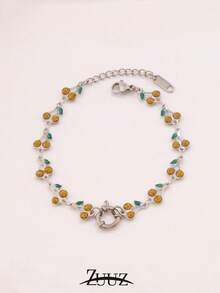 1pc Fashion Stainless Steel Bracelet Spring Buckle Bracelet For Women Jewelry Red Cherry Chain Bracelet For Daily Decoration Best Friend Gifts - Bracelet - View 14