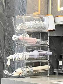 1pc/2pcs Desktop Transparent Storage Rack, Hair Dryer Holder, Transparent Acrylic Storage Rack, Stackable Curling Iron Holder, Suitable For Bathroom Vanity Storage, Can Store Hair Dryer, Curling Iron, Hair Styling Tools, Etc., Desktop Organizer Storage Rack.[Warm Reminder: Please Check The Clear Assembly And Installation Video On The Homepage. Thank You!] - Multicolor - View 6