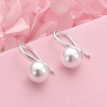 1对925镀银8毫米精美珍珠耳环 女士时尚婚礼首饰 派对礼品配饰 - 銀色 - 查看 1