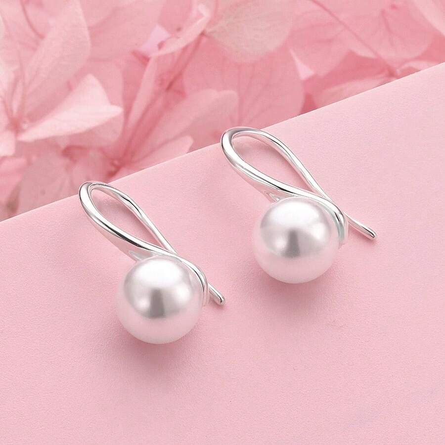 1对925镀银8毫米精美珍珠耳环 女士时尚婚礼首饰 派对礼品配饰 - 銀色 - 查看 1