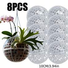 8个现代塑料悬挂式苔藓球，适用于兰花和蕨类植物，带排水孔设计，室内/室外植物固定装饰，水培园艺苔藓球，盆景树展示，植物爱好者，园艺工具 - 多色 - 查看 13