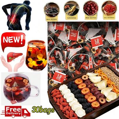 Ginseng Five Treasures Tea, Ginseng And Goji Berry Ten Treasures Kidney Tea, Six Treasures Combination, Eight Treasures Tea, Herbal Tea, Tea, Red Date And Blend, Herbal Formula, 30 Tea Bags (150g), Contains American