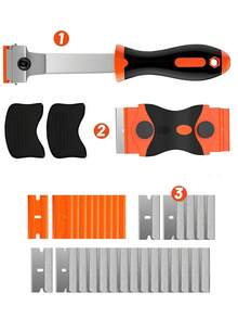 2把腻子刀和40个替换刀片套装，塑料油漆刮刀，玻璃灶台刮刀，清洁窗户、灶台、烤箱、地板的工具 - 多色 - 查看 11