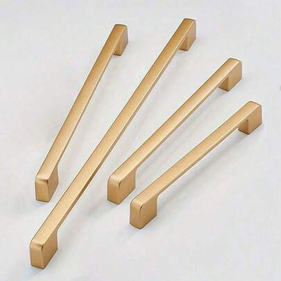 Rergy Cabinet Pulls Kitchen Handles For Cabinets, 5 Packs Gold 3-3/4inch Hole Center, Square Drawer Hardware Zinc Alloy Dresser Handle For Cupboard