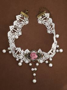 Vintage French Romantic Casual Music Festival Bohemian Rose Flower Choker Necklace - Rose Necklace - View 4