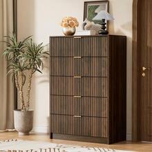 BVFUKA 5 Drawer Dresser, 32 Inch Wide Chest With Gold Handles For Bedroom Living Room Office - 核桃 - 查看 1