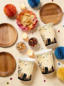 10pcs/30pcs/50pcs Retro Horror Letter Decorations, Disposable Retro Paper Cups For Haunted Houses, Party Decorations, Retro Haunted House Themed Paper Cups, Stranger's Birthday Party Decorations - Multicolor - View 4