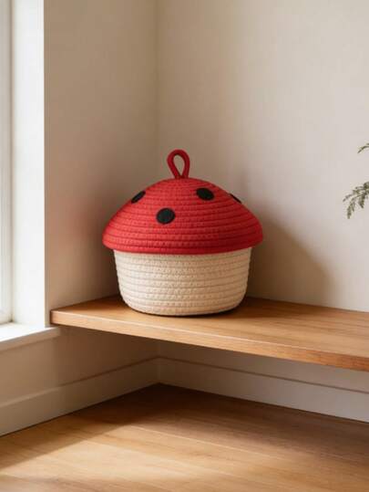 1 Cesto Organizador de Corda de Algodão com Formato de Mini Cogumelo, Ideal para Roupas, Mesa e Chaves - Decoração para Casa