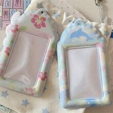 Aesthetic Summer Rainbow Dolphin Hibiscus Frosted Glitter 3-Inch Photo Card Holder Kpop - Color - View 7