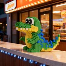 1100pcs Linked Building Blocks Set, Cute Crocodile Animal Model Series ,Small Particle Interlocking Stackable Stress-Relieving Toys, Handcrafted Diy 3D Stitch Puzzle, Cartoon  Model,Bedroom,Living Room Decorations,Creative,Funny Birthday, Christmas, And Easter Gifts. - Multicolor - View 9