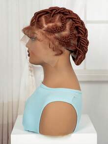 A ANYTIME Pelucas trenzadas sintéticas de encaje transparente completo, pelucas de trenzas de caja sin nudos, pelucas trenzadas Bantu naturales con cabello de bebé - Naranja - Ver 3