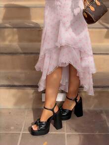 Elegant Platform Sandals For Women Summer Black Sandals Twist Front Chunky Heel Ankle Strap Heels Detail Prom Heels Zapatos De Mujer Elegantes - màu đen - Xem 9
