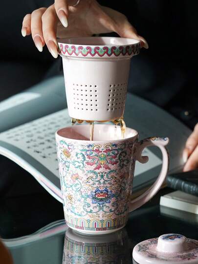 1 Stück Vintage Keramik Teetasse mit Deckel und Sieb, Tasse, Büro Teetasse, Meistertasse, geeignet als Urlaubsgeschenk