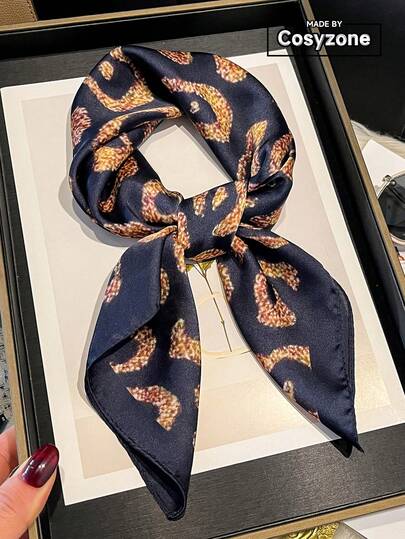 1pc Faux Silk Retro Leopard Print 27.5" Square Scarf, Unisex Bandana Suitable For Casual, Streetwear, Headband, Headwrap, Outdoor Sun Protection, Decorative Accessory