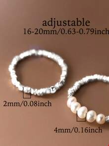 1 Stück S925 Sterling Silber Allergiearmer verstellbarer Ring, Design mit Zuchtperle & zerkleinerten Silberperlen, minimalistisch elegant einzigartiger Stil, geeignet für den täglichen Gebrauch, Urlaub, Valentinstag, Geburtstag, Muttertags Geschenk für Frauen - Silber + Süßwasserperlen - Übersicht 3