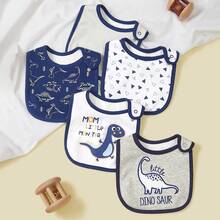 5pcs U-Shaped Rectangular Bibs, Eating Bibs, Drool Bibs, Unisex Cartoon Design, Soft & Comfortable - Multicolor - View 1