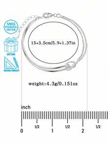 925 Sterling Silver Asymmetric Minimalist Chain Link Bracelet For Women - Silver - View 2