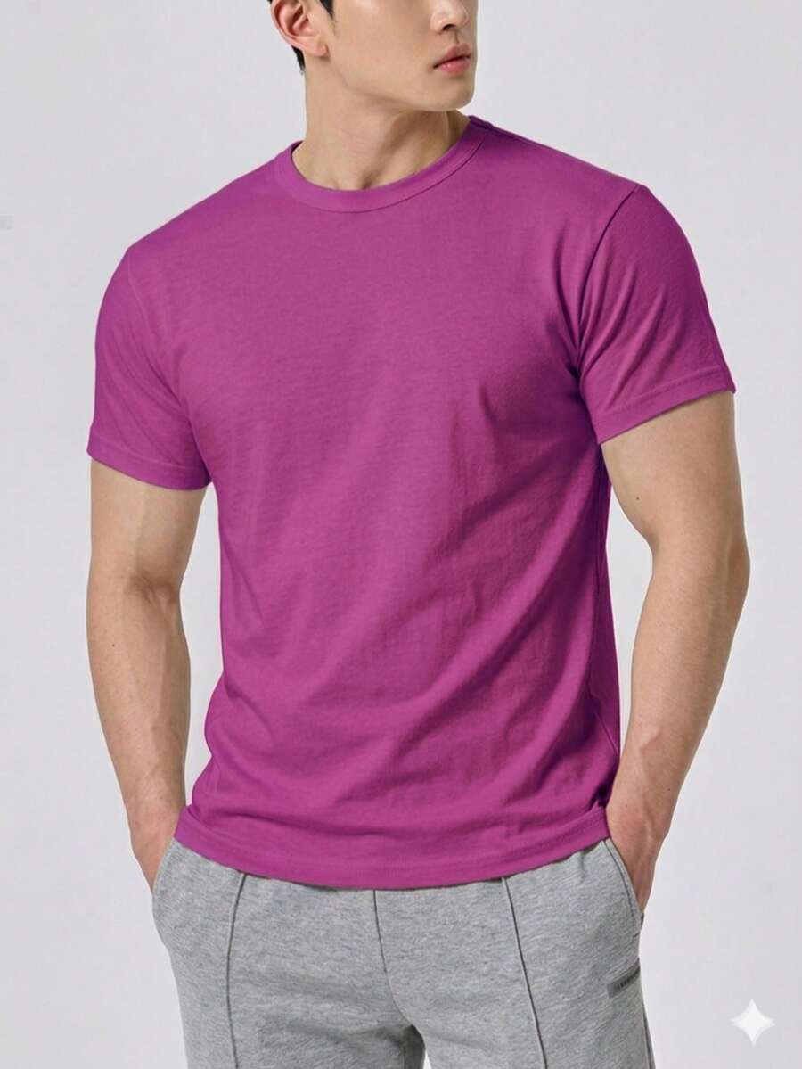 Plain Basic Short Sleeve T-Shirts 100% Cotton 30.1 Yarn Combed - GRAPE - View 1