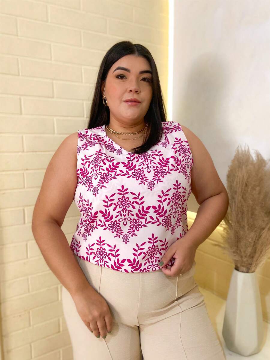 Plain Tank Top, Sleeveless Blouse, Plain Crepe Fabric, With 4 Buttons, Plus Size G1G2G3 46-52, Casual Women's - 66-B/紫色 - 查看 1
