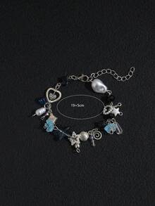 1 chiếc vòng tay mặt dây chuyền hình hoa xoắn ốc vỏ sò ngọc trai không đều chủ đề đại dương, vòng tay đính hạt thủ công với mặt dây chuyền hình ngôi sao, trái tim, ngôi sao hình học, vỏ sò dành cho nữ - Bạc - Xem 5
