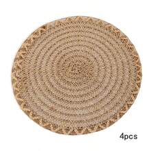 1/4/6/12pcs Bohemian Style Solid Color Woven Rope Round Placemats, Dining Table Decor, Home Party Tabletop Decoration - Khaki - View 12