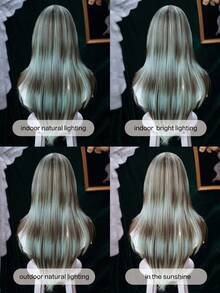 alicegarden 28-Inch Long Synthetic Wig Featuring A Natural Straight Style A Stunning Multicolor. Designed With Bangs , This False Hairpiece Is Perfect For Ms Daily Use, Offering A Natural And Realistic Appearance That Mimics Gift For Ladies. - Multicolor - View 9