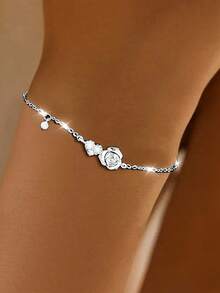 1pc S925 Sterling Silver Heart Rose Flower Bracelet For Women, Romantic Luxury Jewelry Gift, Versatile Elegant French Countryside Style Wrist Chain - Love - View 16