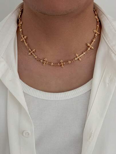 1 pieza Collar con colgante de cruz floral 3D vintage de estilo hip-hop, diseño punk rockero, minimalista casual, estilo callejero, adecuado para boda, fiesta, uso diario, collar de moda unisex como regalo