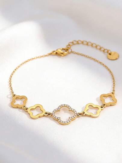 Camhanno 1 pieza Brazalete elegante y femenino de acero inoxidable, ideal para cenas románticas y conjuntos de fiesta, con construcción de incrustación floral hueca que garantiza un uso duradero, regalo perfecto para seres queridos en aniversarios, resistente al desgaste, fácil de combinar con vestidos, camisas y ropa casual