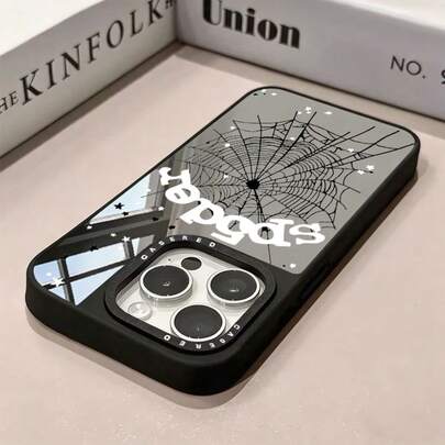 白色蜘蛛网镜多功能化妆镜手机壳，简约防摔保护套，适用于苹果 AIR/17proMax/17pro/17/15ProMax/15Pro/15Plus/15/XSMax/XR/X/7Plus/7/16ProMax/16Pro/16Plus/16/14ProMax/14Pro/14Plus/14/13ProMax/13Pro/13/12ProMax/12Pro/12/11ProMax/11/15ProMax/Ultra 系列