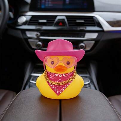 1 pieza Decoración de salpicadero de coche de pato de mezclilla - Lindo pato con sombrero, gafas de sol y collar, alfombrilla antideslizante para coches y camiones, regalo divertido unisex, adecuado para Pascua y accesorios de automóvil