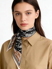 1pc Vintage City Map Print Triangle Scarf Wraps Soft Silky Feel All Season Spring, Summer, Autumn And Winter Shawl And Wraps Suitable For Daily Outings Travel Wedding Party Balls Banquets Bridesmaid Headscarfs Women Accessories,Beach,Holiday - Multicolor - View 2