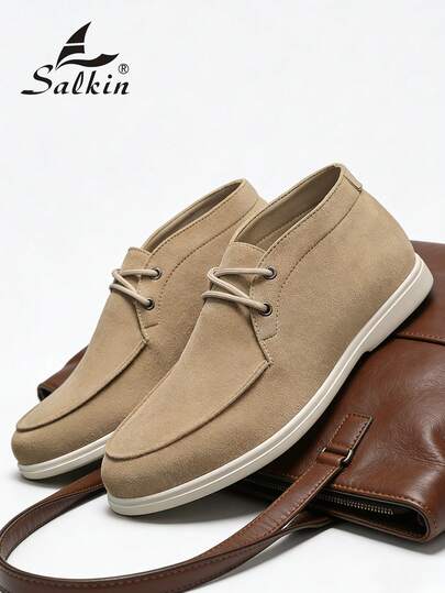 Salkin Luxury Designer Men's Moccasin Plain Suede Metal Slip On Loafers Men Soft Suede Leather Shoes Gentlemen Business Social Shoes Male Daily Driving Shoes Office Party Wedding Dress Shoes For Men ‌Couple's Date ‌Romantic Dinner Festive Gift‌ Back To School Students Casual Shoes Preppy,Please Choose One Size Up