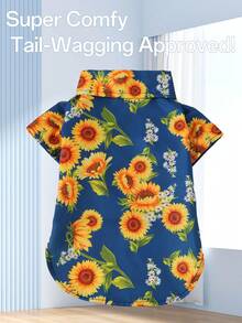 1 pieza Camisa de solapa delgada con estampado de playa hawaiana para mascotas (gatos/perros), primavera/verano/otoño - Amarillo - Ver 5