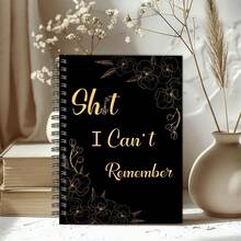 1pc A5 Spiral Password Notebook - "Things I Can't Remember" Online Password Record Book, Black With Golden Floral Design, Website Login Address Organizer, Scrapbook Tool, Beautiful Notebook - A5 - View 1