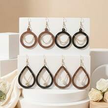 Bộ 4 đôi khuyên tai nữ thời trang dáng dài, phong cách đồng quê Bohemian cổ điển, mặt dây chuyền ngọc trai giả hình tròn/giọt nước hình học rỗng bằng gỗ, thích hợp cho sử dụng hàng ngày, đi nghỉ mát, lễ kỷ niệm, ngày lễ, quà tặng Ngày Valentine. - Nhiều màu - Xem 7