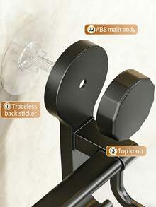 1Pc No Drill Suction Cup Double Towel Bar, 2-Tier Black Carbon Steel Plastic Bathroom Towel Rack With Hooks, Easy To Install & Remove, Multifunctional Organizer For Towels, Slippers, Utensils, Ideal For Bathroom, Kitchen, Balcony, - Multicolor - View 11