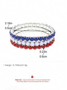 3pcs Set Red White Blue Resin Crystal Elastic Bracelets, European And American Independence Day Party Bling Bracelets - Multicolor - View 4