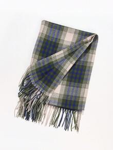 1pc Plaid Fringed Scarf For Autumn And Winter, 180 X 66 Cm - Olive Green - View 6