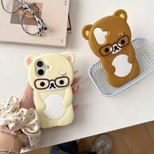 Cute Silicon Glasses Rilakkuma Bear Case For 16 15 14 ProMax 13 12 11 Pro X XS Max XR 6 7 8 Plus SE 3D Cartoon Soft Cover 3.12 Spring Gift - Beige - View 3