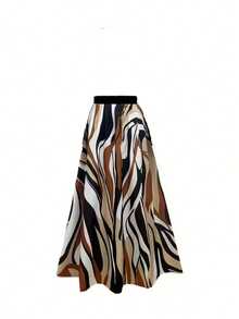Women's Elegant Bohemian A-Line Maxi Skirt, Abstract Print, Flowing Woven Fabric, Casual Summer Style - Multicolor - View 2