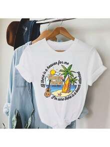Funny Shirts Sail On Jimmy Buffett T-Shirt, If There Is A Heaven For Me, Beach Lover Shirt Graphic Tees Women Tops,Spring/Summer Graphic Tees Women Tops - 白色 - 查看 1