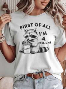 First Of All I'm A Delight Shirt, Comfort Colots Raccoon Shirt, Funny Raccoon Shirt, Cute Sarcastic Shirt, Raccoon Lover Shirt,Family Shirt, Comfort Colots Shirt,Spring/Summer Graphic Tees Women Tops - trắng002 - Xem 1