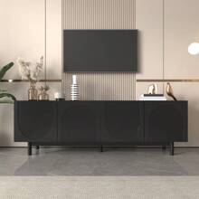 Modern Black TV-Schrank – 175 X 38 X 56 Cm, Verstellbare Einlegeplatten, Leichte Lowboard-TV-Möbel Im Luxussti - Black - View 2