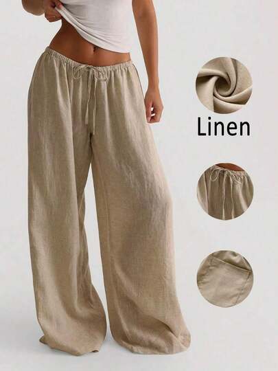 Women's Casual Comfortable Versatile Linen Loose Flowy Wide Leg Pants Spring