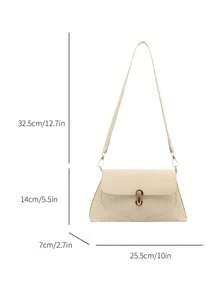 Nova Bolsa de Ombro com Fivela Decorativa de Hardware de Cor Sólida na Moda, Bolsa Feminina Quadrada de Couro Macio e Liso, Adequada para Compras, Carteiras, Compras, Jovens Mulheres, Estudantes Universitários, Novos Ingressantes e Profissionais de Escritório. São muito adequadas para escritórios, universidades, trabalho, negócios, deslocamentos, atividades ao ar livre, viagens e passeios. - Branco - Visão 8