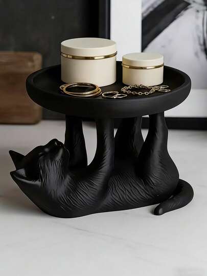 1 Khay đựng đồ trang sức hình mèo đen sang trọng kiểu Bắc Âu, khay đựng đa năng, khay trang điểm đựng son môi, phấn mắt, quà tặng tân gia nhỏ gọn, tiện dụng.