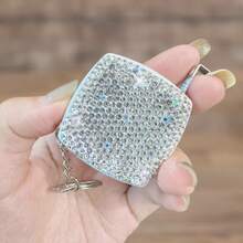 Luxury Rhinestone Mini Tape Measure, Portable With Keychain, Light Luxury Ruler 2m High Precision, Measuring Clothes Home Soft Tape - White - View 9