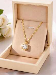 A Super Sparkly Square Full-Diamond Cubic Zirconia Pendant Necklace For Women - Multicolor - View 6